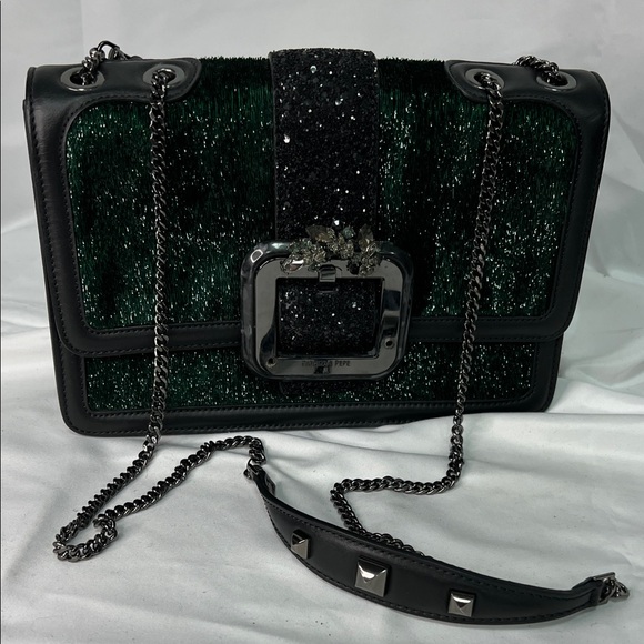 Patrizia Pepe Handbags - Patrizia Pepe Black and Green Shoulder Bag